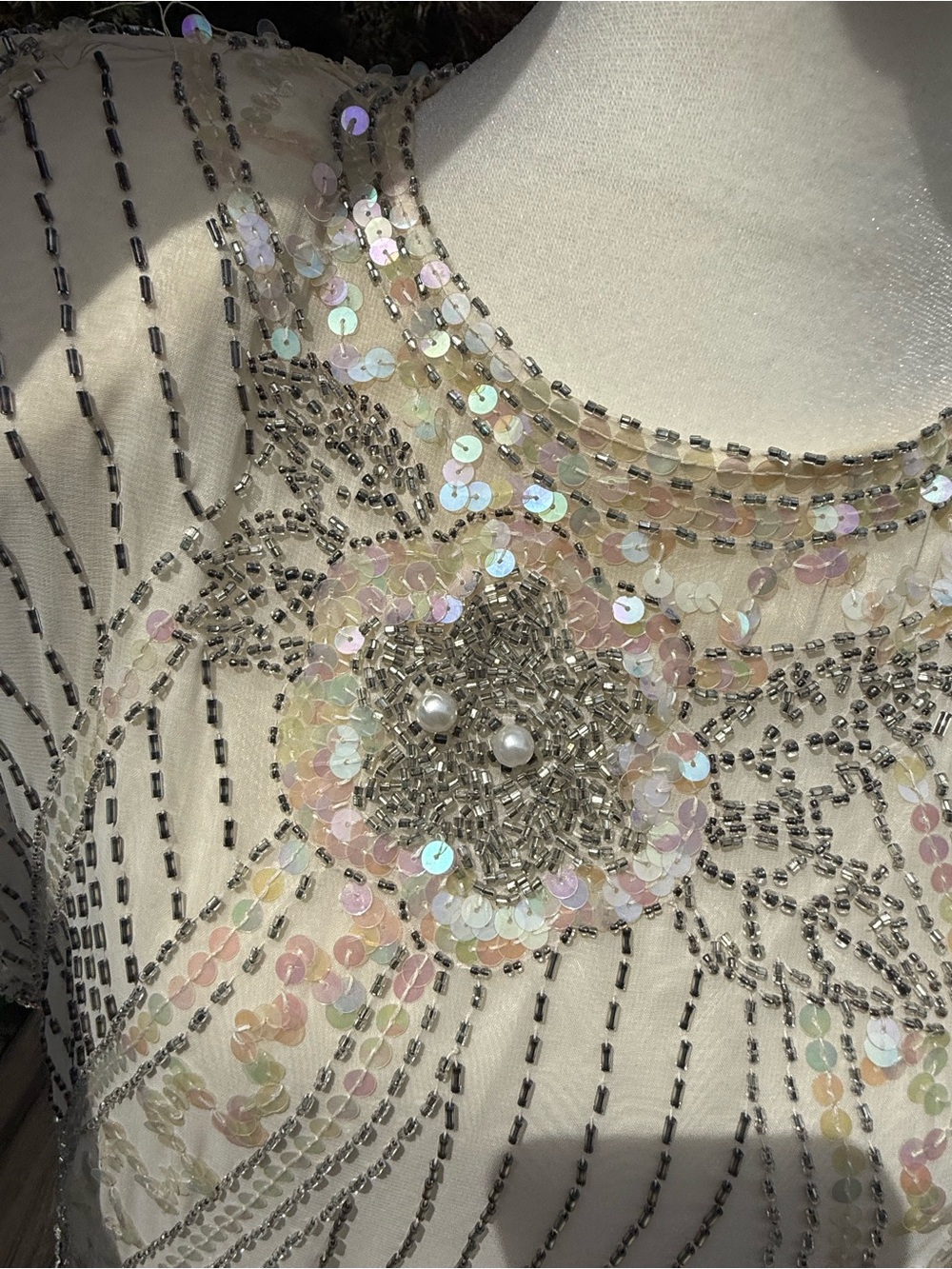 Vintage beaded cache cream dress wedding bride formal large - Picture 6 of 16